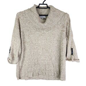 Womens Beige Carolyn Taylor Acrylic Sweater Cowl Neck Roll Tab Sleeve Size 3X